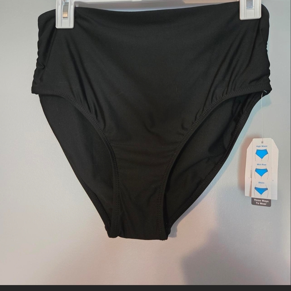 Time and Tru Black High-Waist Swim Bottoms